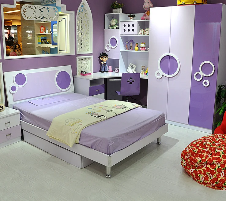 Modern Princess Cheap MDF Pink Colour Children  Furniture Bedroom Set