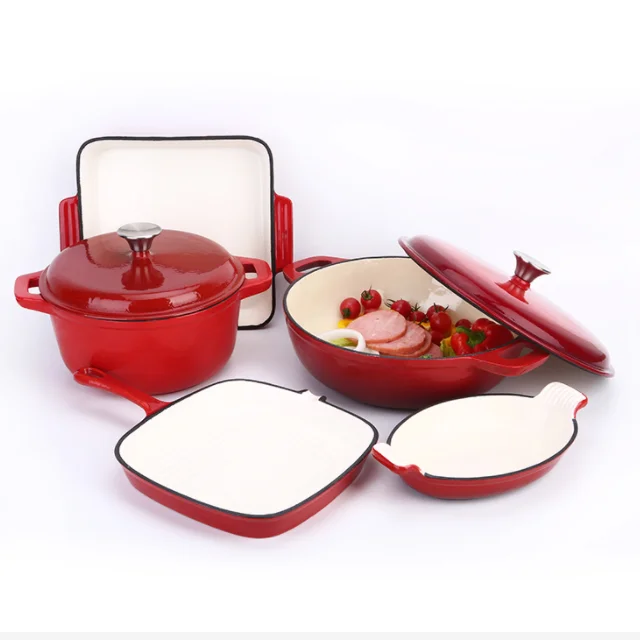 Cooking Kitchen Stock Pots Enamel Red Classic Delicacy Stock Pots Glass Lid Cacerolas  Para Cocina Dining Table Cookware OC50MG - AliExpress