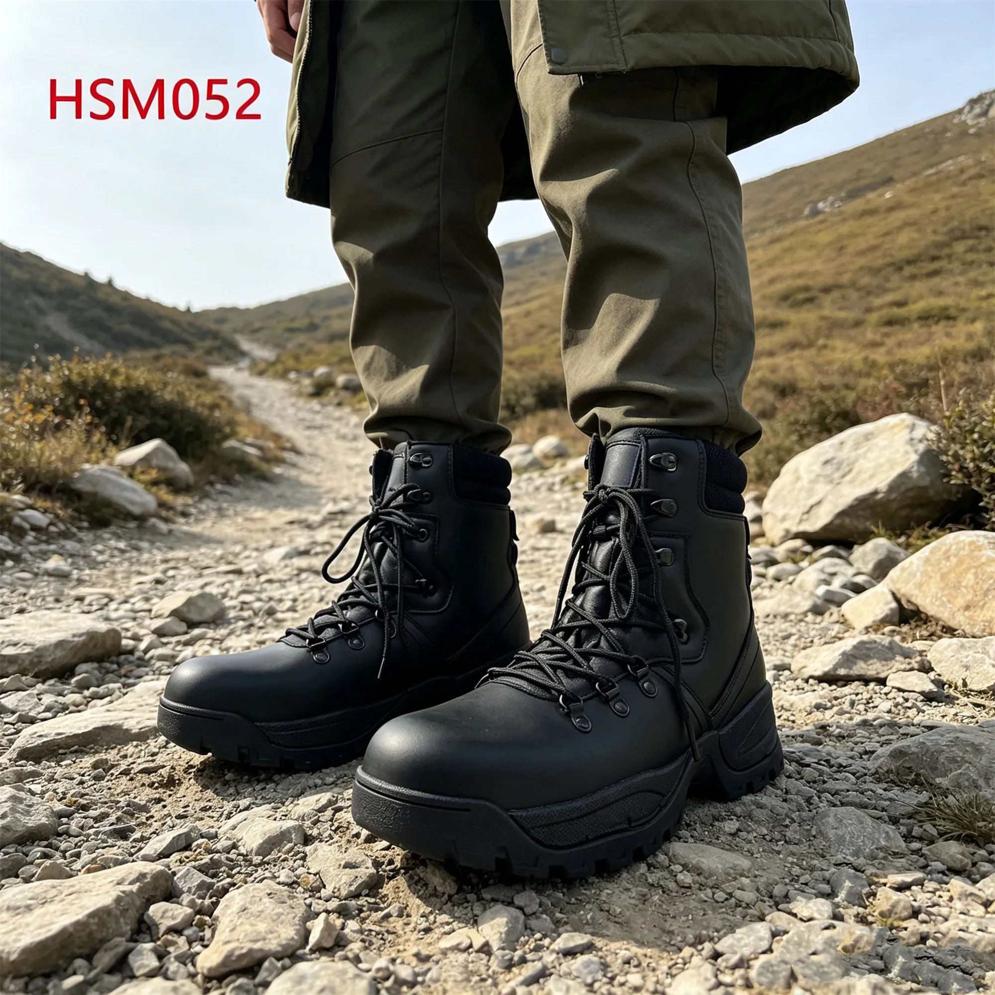 ZYF,Georgia Full Grain Leather Hua Singh Marching Boots with air Hole Anti-impact EVA+rubber Sole 7 Inch Combat Boots HSM052