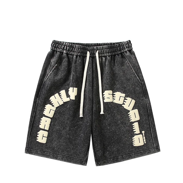 Sommer-Shorts in hoher Qualität, schweres gewaschenes Material, 100 % Baumwolle, gestrickt, Vintage-Shorts mit Stone Acid-Waschung für Herren846_voghion.com