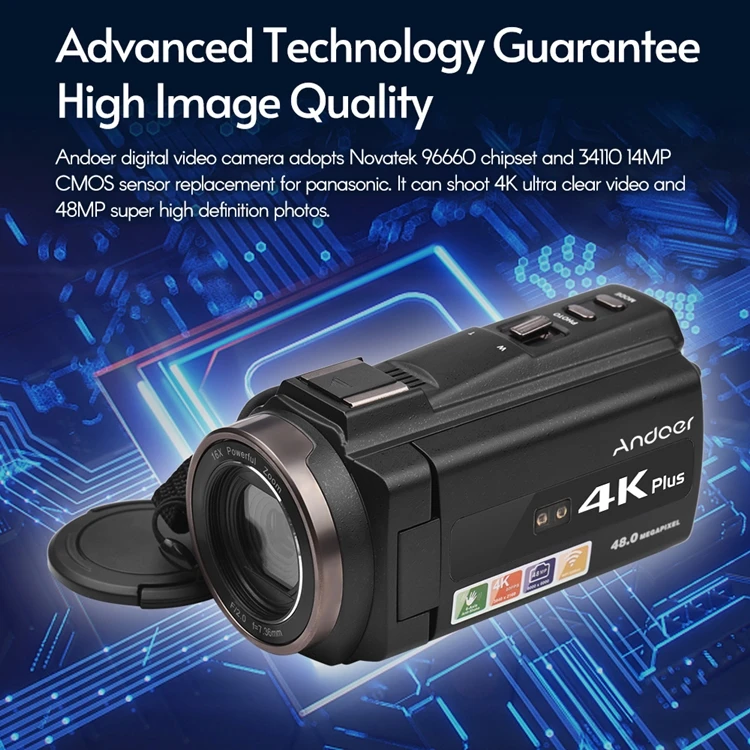Andoer 4K/60FPS 48MP Camcorder 16X Zoom, Inch Screen
