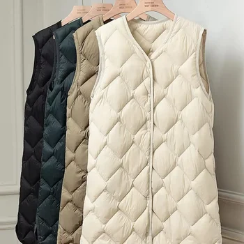 Lightweight down vest can be customized design women's medium long V-neck vest light down inner liner sports vest big size