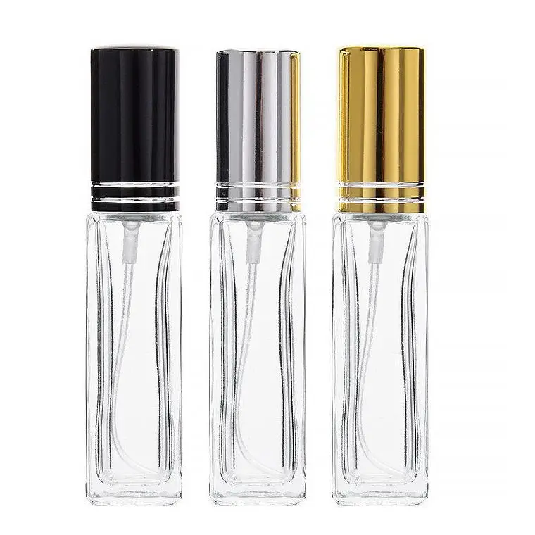 Customized 4ml 8ml Square Refillable Mini Sample Test Empty Glass Perfume Bottle with Spray Atomizer