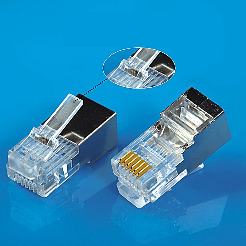 Customized 6P6C RJ 12 Shielded Copper Shell Nickel Gold Plating FTP Network Communication Plug Connector Ethernet Connectors