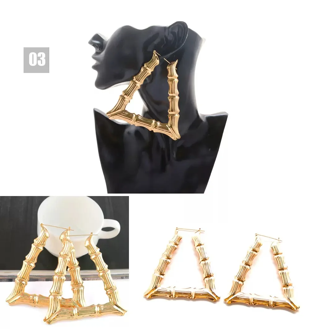 product new fashion jewelry sets customize earrings exaggerated geometric bamboo  gold plated hoop earrings for woman-2