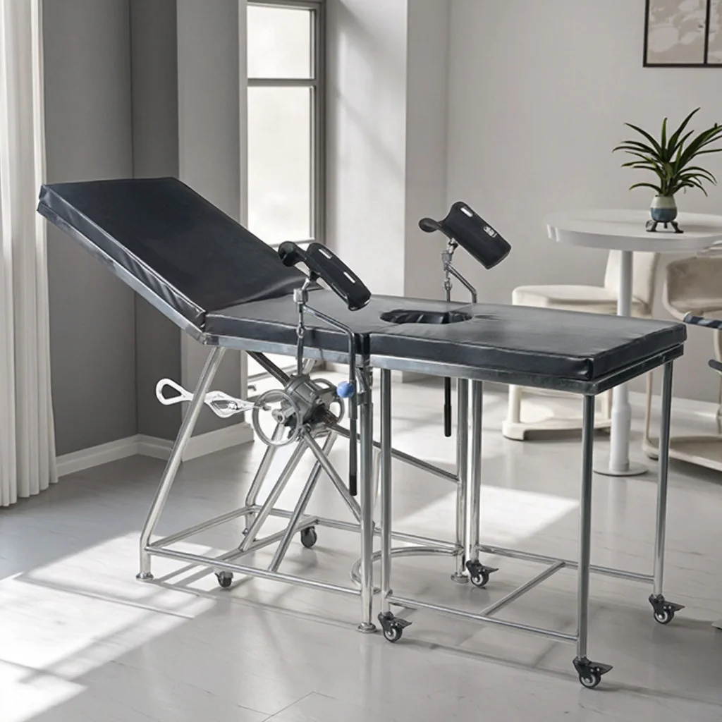 Premium Stainless Steel Gynecology Exam Table with Adjustable Stirrups and Infusion Feature for Hospital Clinical Procedures 2