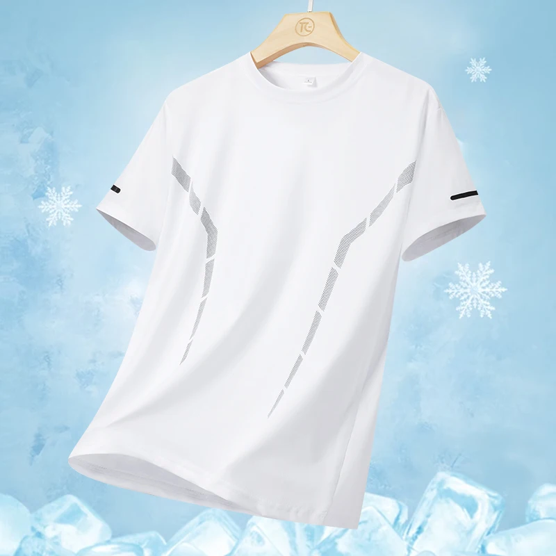 Summer Cooling Men's Solid Color Sports T-Shirt, Quick-Drying, Breathable, Mesh Fabric, Wrinkle-Resistant, Durable, Casual Short-Sleeve