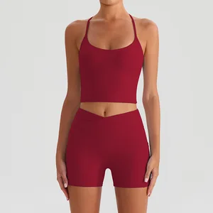 Women's Yoga Exercise Set Slim Shoulder Strap Vest High Waisted Shorts Two-piece Running Fitness Set