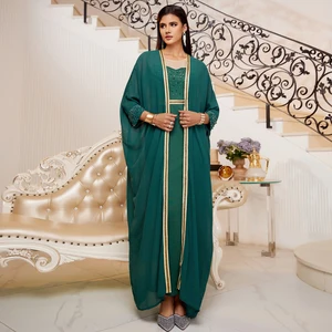 Middle East 4 Color  Cross Border Muslim Abaya Women's Sequin Dress Set Cloak Kaftan  Two Piece Dress