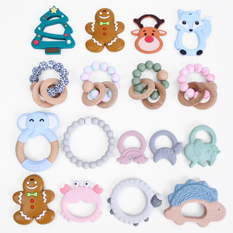 Handmade Animal Pacifier Clip Keys Ring Shape Bracelet Food Grade Silicone Beads Rattle Elephant Silicone Teether