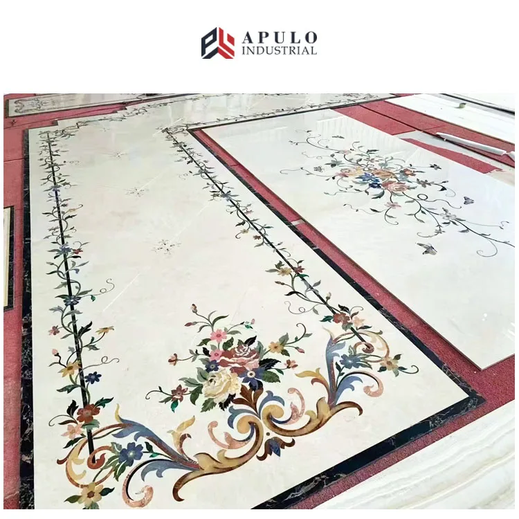 High Quality Polished Stone Mosaic Patterns Waterjet Lobby Flooring Design Marble Flower Water Jet Medallion for Luxury Hotel