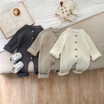 Baby clothes autumn and winter baby knitted thick crawling clothes newborn winter sweater jumpsuit