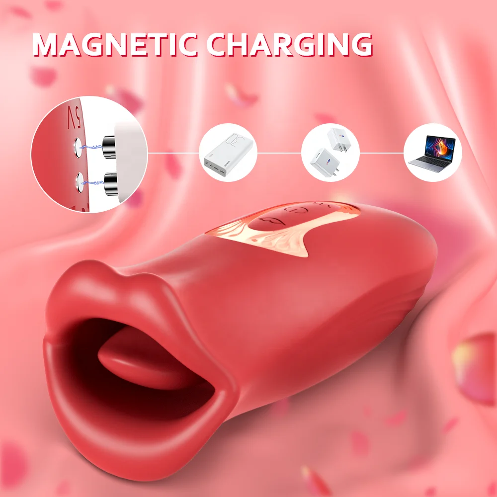 Women's 10 French Kissing Patterns Vibrating Tongue Rose Dildo Sex Toys Massager for Clitoral