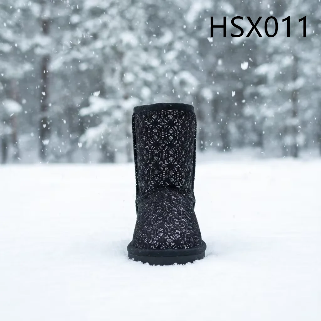 LXG,Winter Walks Warm Real Wool Insole&Lining Lady Boots Super Anti-slip TPR Sole Snow Boots with Rivet Decoration HSX011