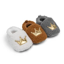 Wholesales 0-18 months Fleece Warm Baby Bootie Shoes Indoor Crown Pattern Cotton Toddler Shoes For Babies