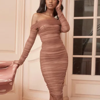 new womens sexy mesh brown strapless tight dress sexy party