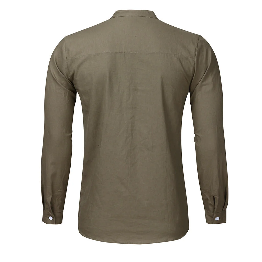 Custom No Label Blank Cotton Linen Work Shirts For Men Long Sleeve81_voghion.com