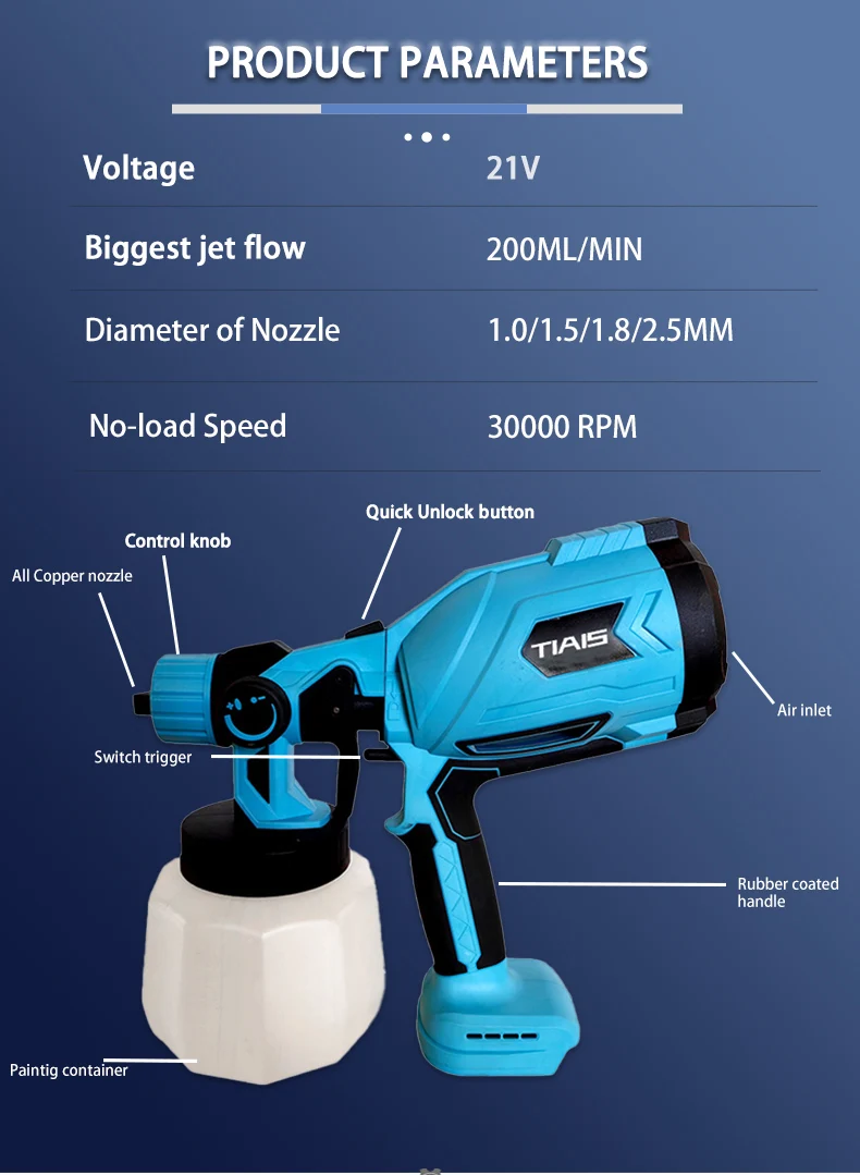 TIAIS T623 China Power Tools Budget-friendly Cordless Spray Gun Practical Paint Spray Gun