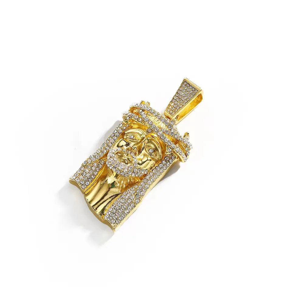 Hip Hop Jesus Head Charm & Iced Out Cuban Link Chain Set – Cubic Zirconia Bling Necklace