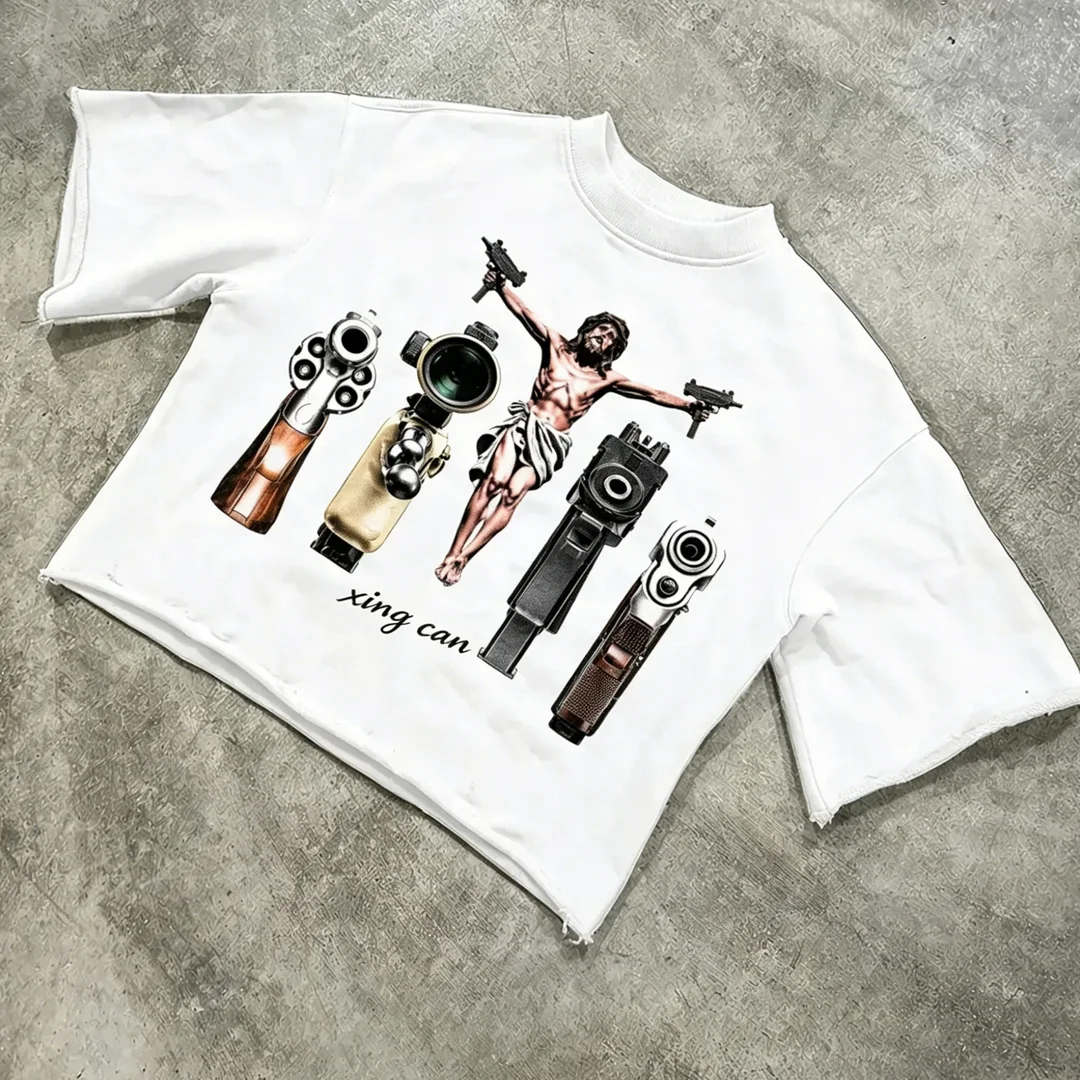 Popularny w Europie i USA T-shirt w stylu streetwear z wysokiej jakości cyfrowym nadrukiem DTG, vintage’owy wygląd po praniu, luźny bawełniany oversize T-shirt męski, możliwość personalizacji