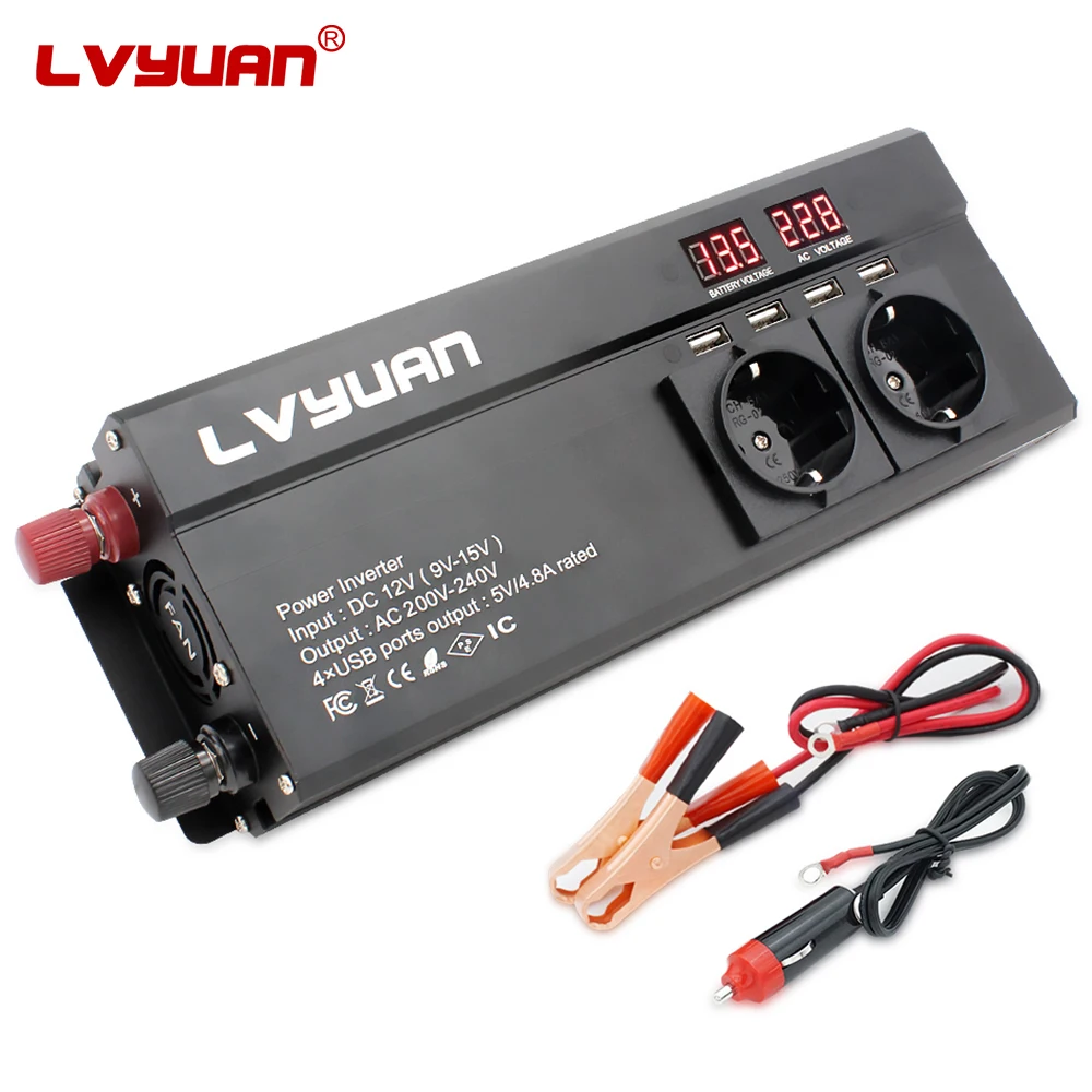 LVYUAN 2000Wピーク出力修正正弦波ソケットインバーターDC 12V - 220V