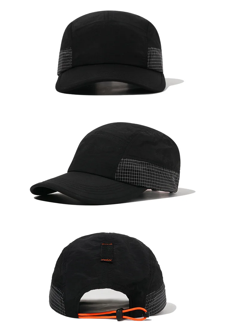 Mens High Quality Curved Brim Nylon Fabric Running Cap Dry Fit 7 Panel Outdoor Sports Cap