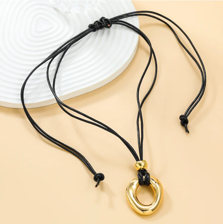 Bocar Irregular Geometry Pendant Necklace - Adjustable Rope Chain Statement Collar For Women - View #9
