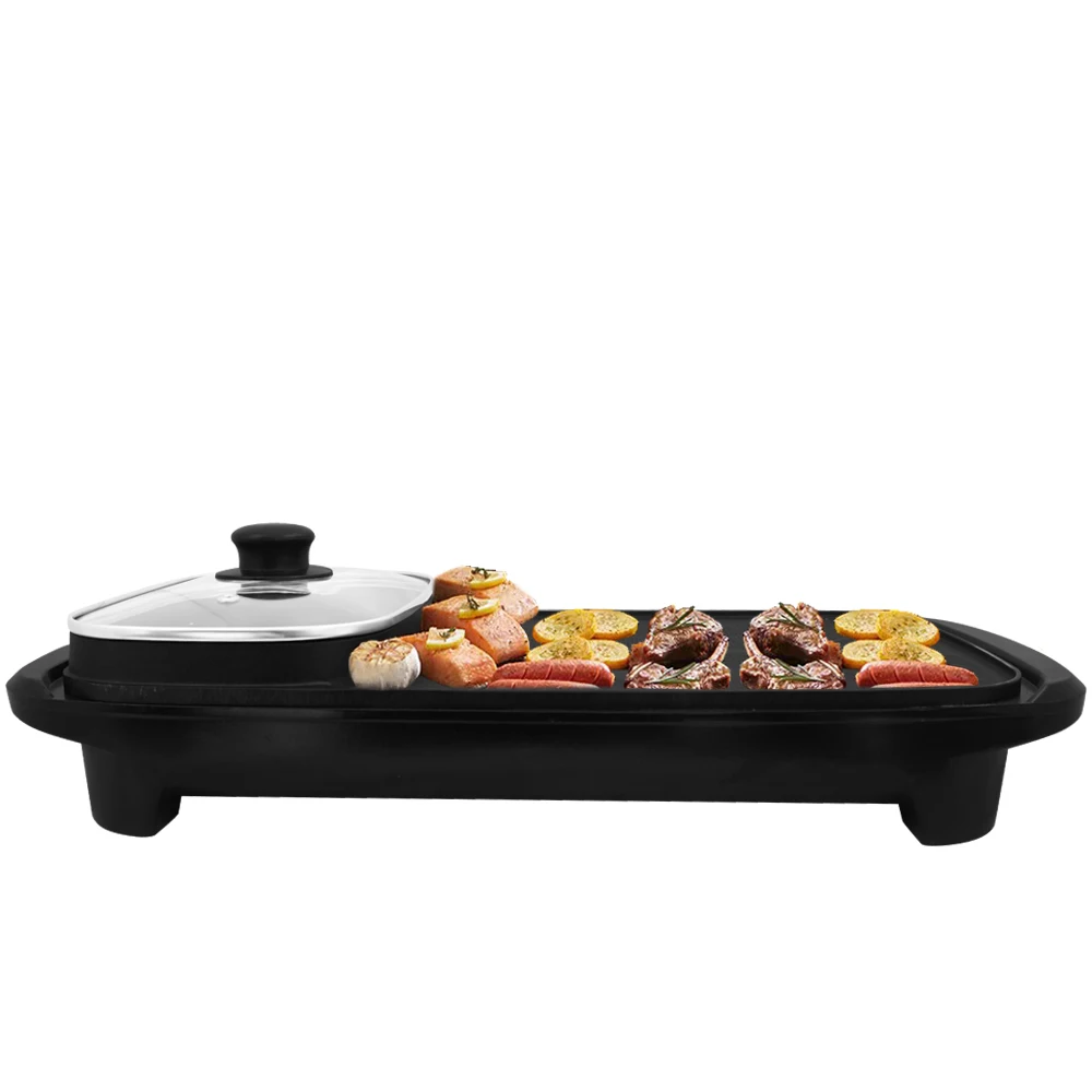 Square Cooking Frying Grill Pan and Hot Pot Electric Korean Non Stick Bbq Cook Griddle Skillet With Hotpot Multi Purpose 2 in 1