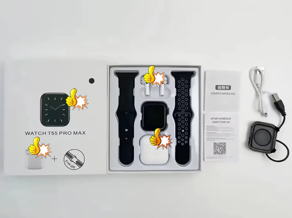 New T55 Pro Max Smart Watch 2023 With Earphone 2 In 1 Bt Call Heart