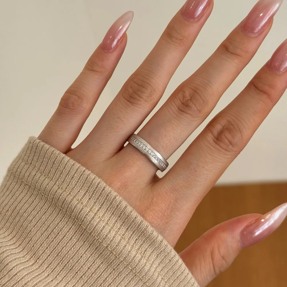 KAKODIY High Jewelry Suppliers Exquisite Frosted Finish Sterling Silver Eternity Band 5A Cubic Zirconia Engagement Promise Ring detail 8