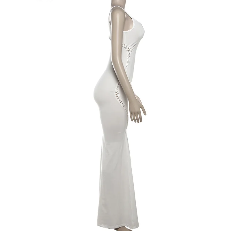 sleeveless maxi dress with pleats, bodycon fit and square neckline