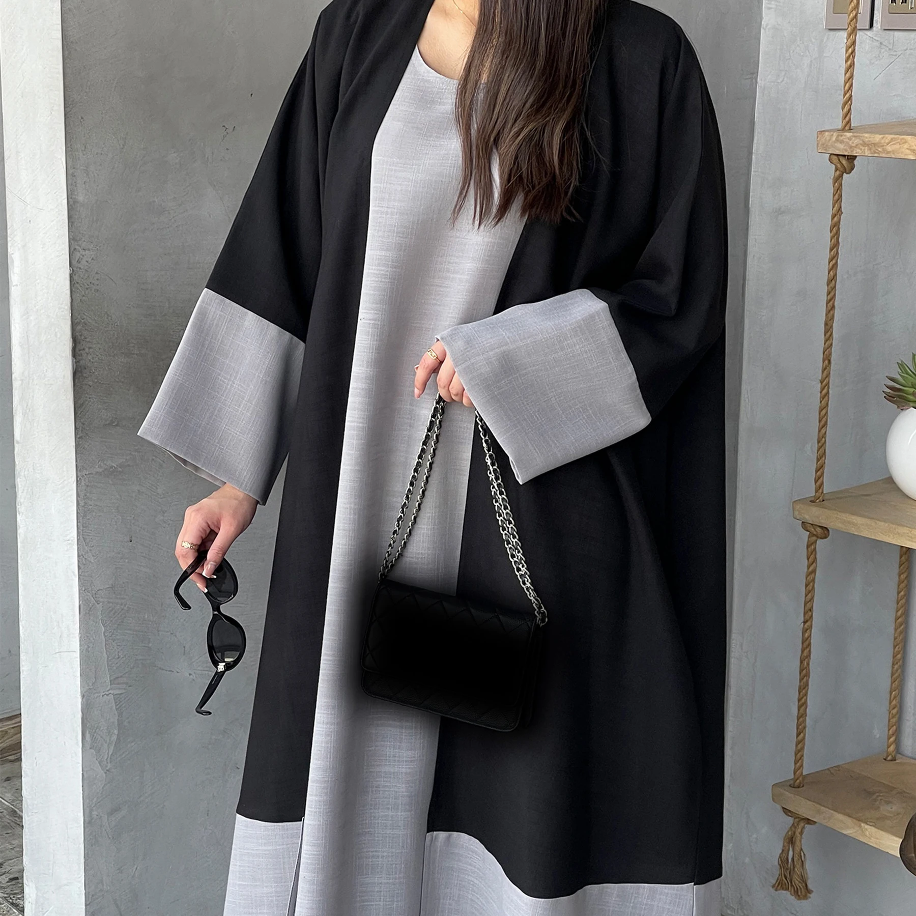 2024 Fashion Elegant Patchwork Elegant Cardigan Robe Abaya Women Muslim Dress