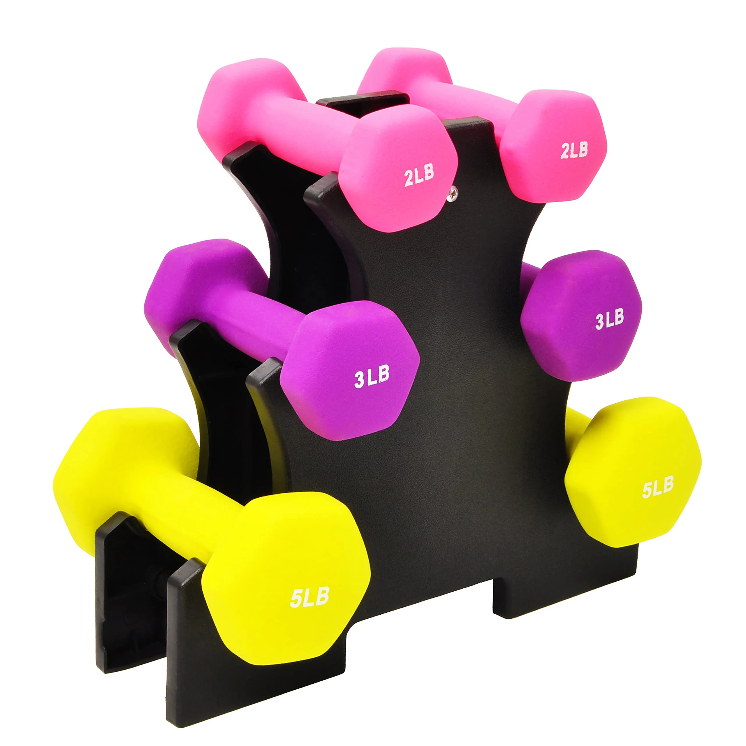 TOPTONS Gym Fitness Color Cast Iron Dumbbell Set with Rack