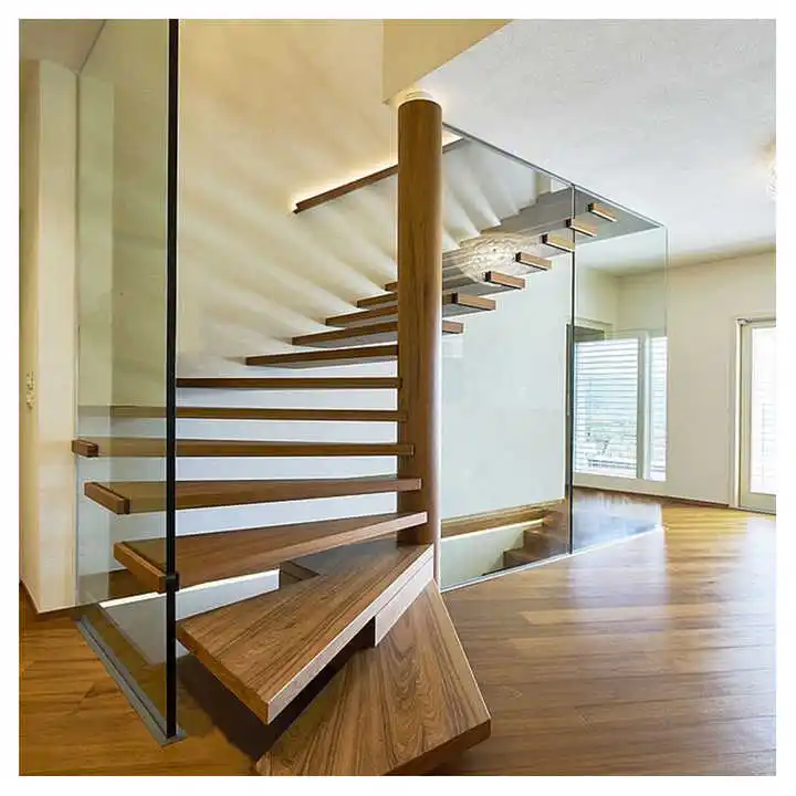 Modern customized design of invisible floating staircase with customized sizes Wooden stairs from Foshan factory