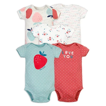 Cheap Price Toddlers Baby Soft Cotton Clothes Newborn Jumpsuits Wholesale Baby Romper Short Sleeve Bodysuits 5pcs Set