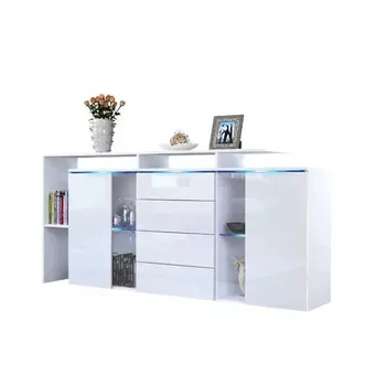 Modern Wooden High Quality Gloss Sideboard with Glass Doors LED Display Cabinet Furniture