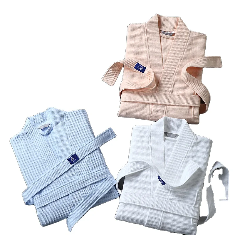 High quality 100% cotton unisex waffle bathrobe customized logo for hotel bathrobes