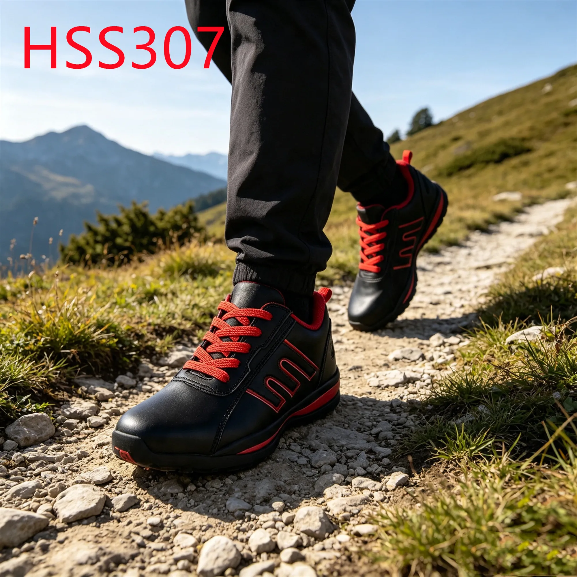 HY,Cross-country Walking Anti-impact Sole Hua Singh Sport Safety Shoes Factory Price Anti-puncture Black&Red Hiking Boots HSS307