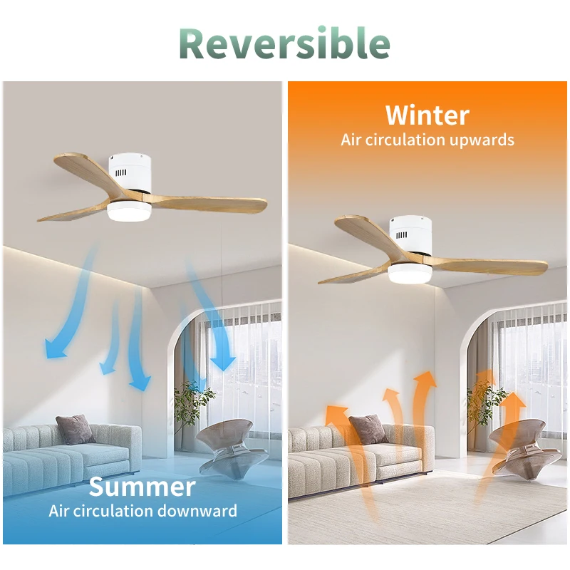 Lamp HC539 42' Inch 52' Plywood 3 Blades Reversible Six Speed Tuya Smart Fan Ceiling Light Chandelier