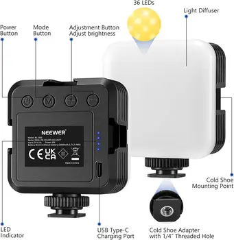 NEEWER LED Video Light,Portable Bi-Color 3200K~5600K Dimming Lights for Cameras, CRI 97+, 8 Scene Modes, 2000mAh Rechargeable detail image