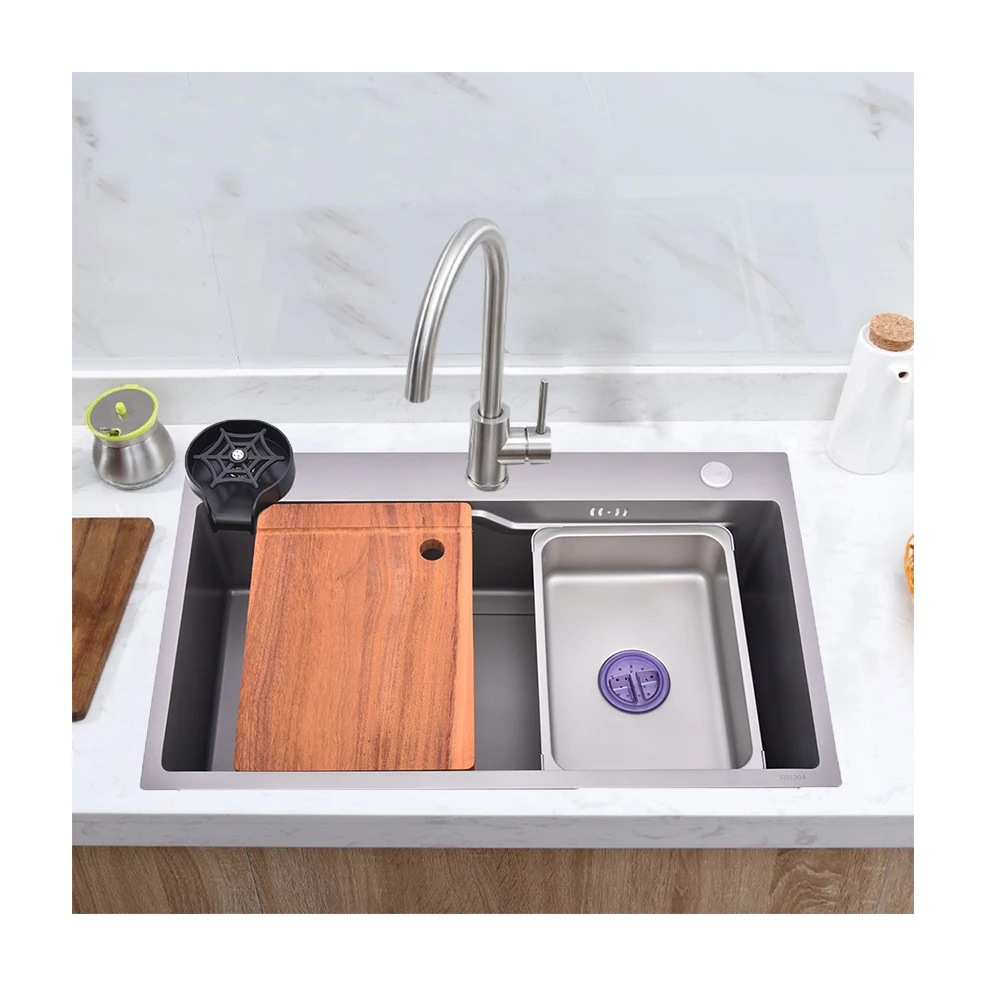 304 Stainless Steel Single Hidden Kitchen Sink With Waterfall Faucet Buy 304 Stainless Steel