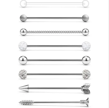 8Pcs 16G Surgical Steel Industrial Barbell Earrings Arrow Screw Crystal Ball Classic Cartilage Ear Helix Body Piercing