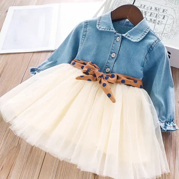 High Quality Summer Fashionable Kids Long-sleeved Denim skirt Girl dress spring children dresses