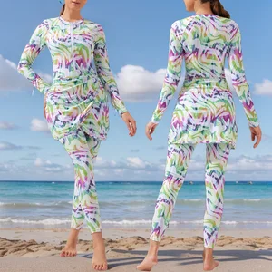 Middle East Modest Muslim Long-sleeved Pants Trousers 3 Piece Set Quick Dry Burkini Swimwear for Women