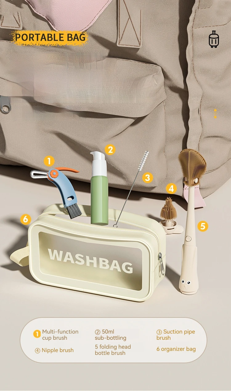 Custom Travel Baby Silicone Bottle Brush Set Contain Nipple Brush Nylon