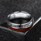 Abalone Ring Rings Poya Silver Domed Tungsten Carbide Base Natural Colorful Abalone Shell Hawaiian Oak Koa Wood Ring