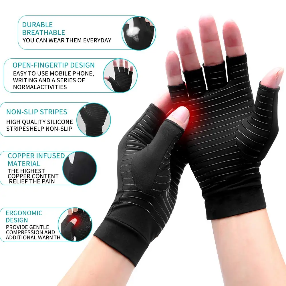 Copper Compression Arthritis Gloves Women and Men Half Finger Touch Screen Breathable Copper Gloves