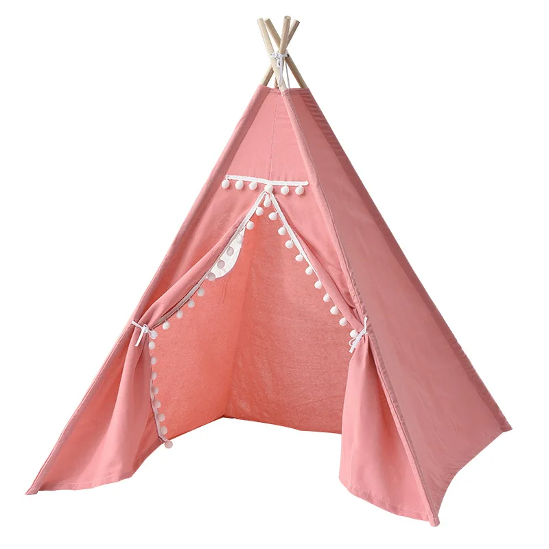 Luxury Large Canvas Teepee Tent with Lace Window Indian Play Tipi Tent House Children Tipi Tee Pee Toy Tent for Kids factory