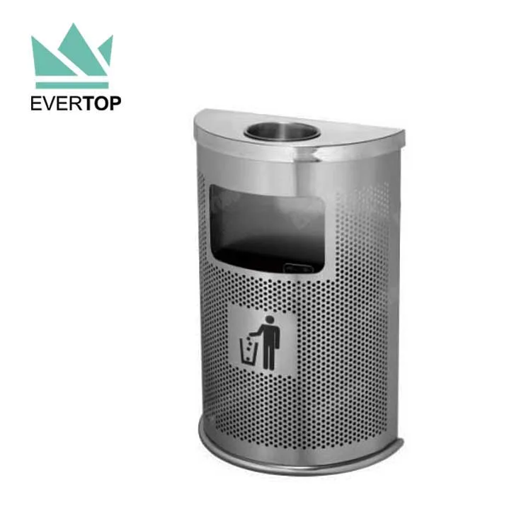 DB-55 Mesh Half Round Steel Trash Can Modern Trash Bin 4-Gal Garbage Bin Outdoor Half-round Perforated Holes Dustbin
