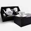 Purple Iris - Ceramic Teapot + 2 Cups & Saucers